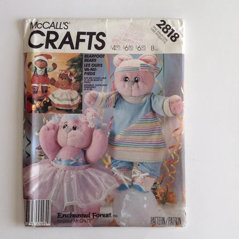 McCall's Crafts # 2818 Bearfoot Bears & Clothes Sewing Pattern Teddy Bears